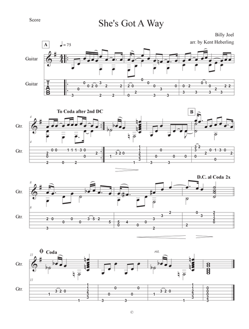 She's Got A Way (Arr. Kent Heberling) - Billy Joel (Guitar Tab)