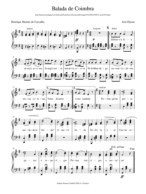 Balada de Coimbra (in «A canção de Portugal» N.º 14, 2 Jul. 1916)
