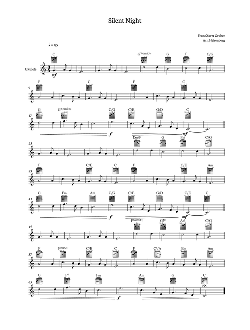 SIlent Night - Christmas Song for Ukelele with chords (Arr. Heisenberg) - Franz Gruber (Ukulele)