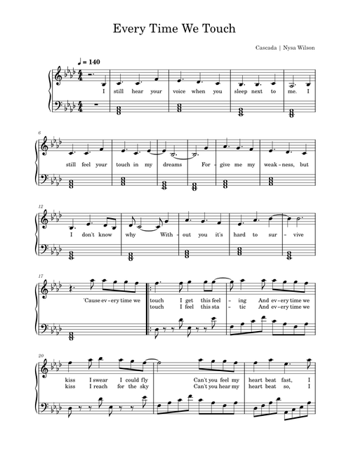 Cascada - Every Time We Touch | Piano Solo