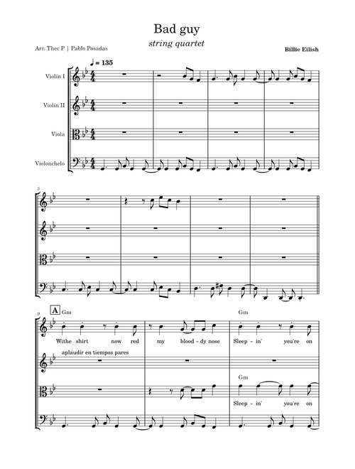 Bad Guy - Billie Eilish (for string quartet)