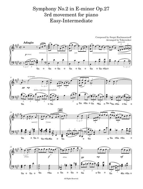 Rachmaninoff Symphony No.2 mov 3 - For piano solo 2023 Edition