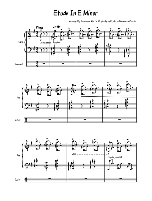 Etude In E Minor Jazz Arrangement- Composer Frederic Chopin, Arranger Domonique Martin