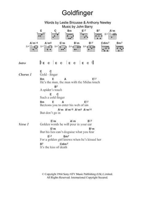 Goldfinger (from James Bond: 'Goldfinger') - Shirley Bassey (Guitar Chords-Lyrics)