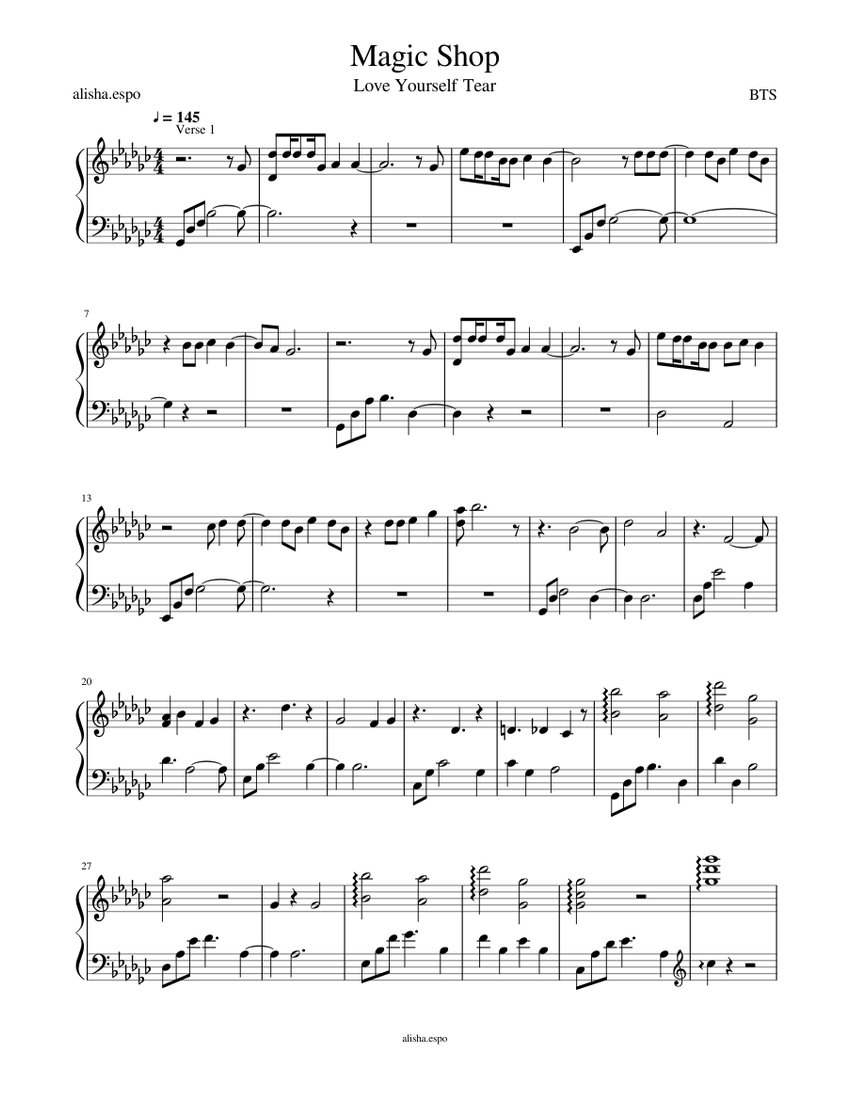 入園入学祝いCDBTS - Magic Shop Sheet music for Piano (Solo) | Musescore.com