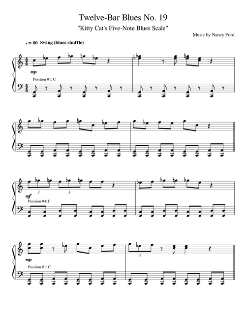 Twelve-Bar Blues No 19 - Kitty Cat's Five Note Blues Scale - Nancy Ford (easy piano)