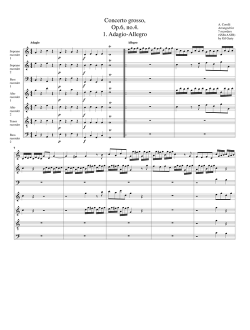 Concerto grosso, Op.6, no.4 (arrangement for 7 recorders) (Arr. Gil Garty) - Arcangelo Corelli (Recorder Ensemble)