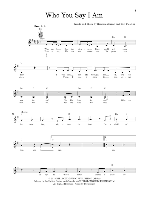 Who You Say I Am - Hillsong Worship (Easy Guitar)