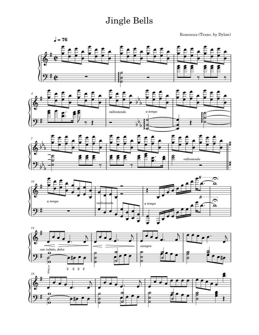Jingle Bells Rousseau (Transcribed by Dylan) Sheet music for Piano