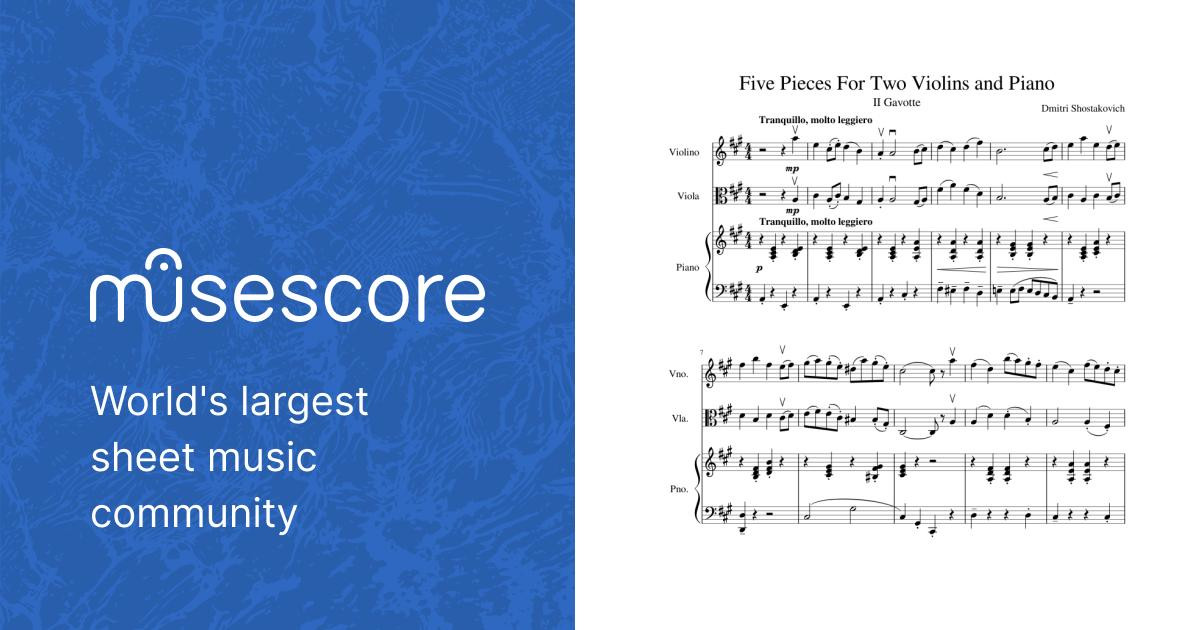 Five Pieces For Two Violins and Piano - II Gavotte Sheet
