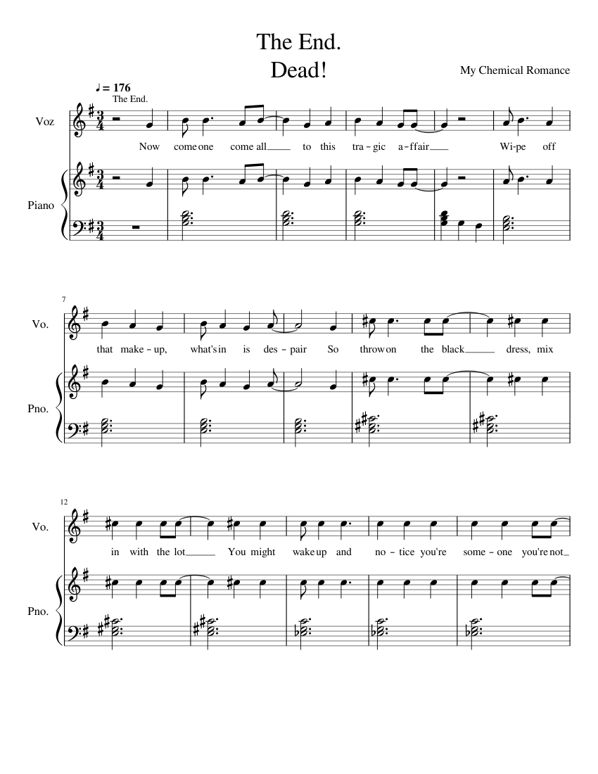 My Chemical Romance - The End. / Dead! Sheet Music for Piano