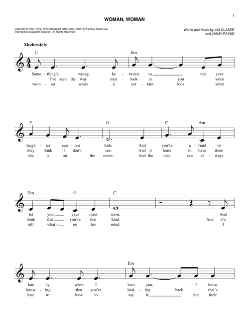 Woman, Woman - Gary Puckett & The Union Gap (Easy Lead Sheet - Fake Book)