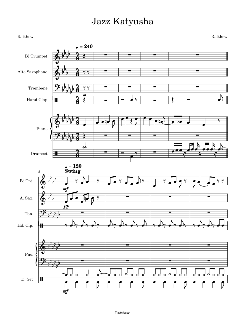 Katyusha – Matvey Blanter Jazz Katyusha Sheet Music For Piano, Trombone ...