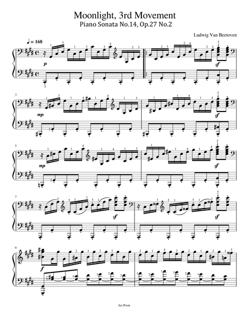 Beethoven - Piano Sonata No.14, Op.27 No.2 - 3rd Movement - "Moonlight" - Original With Fingered (Arr. poon) - Ludwig Van Beethoven (Piano Solo)