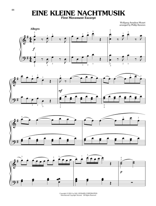 Eine Kleine Nachtmusik ("Serenade"), First Movement Excerpt (arr. Phillip Keveren) - Wolfgang Amadeus Mozart (Easy Piano)