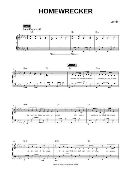 Homewrecker - sombr (Piano)