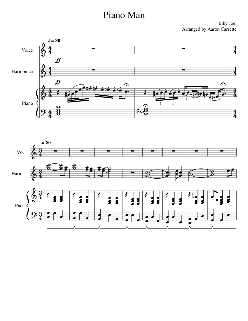 Piano Man Sheet music for Piano Vocals Harmonica Solo Musescore