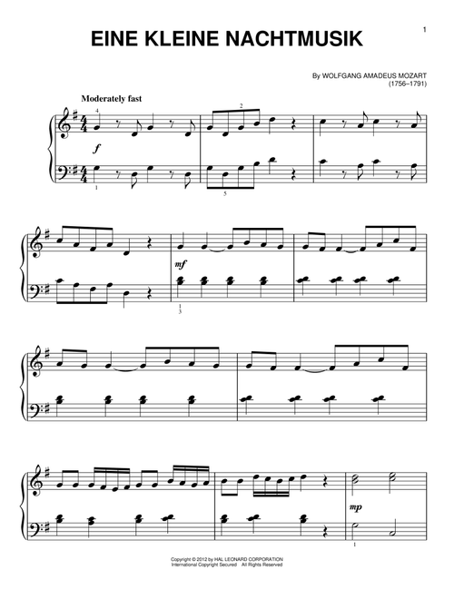 Eine Kleine Nachtmusik - Wolfgang Amadeus Mozart (Very Easy Piano)