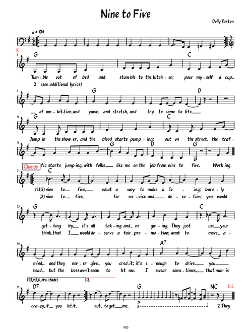 Nine to Five (Lead sheet with lyrics )