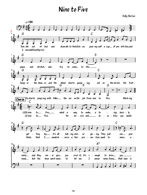 Nine to Five (Lead sheet with lyrics )