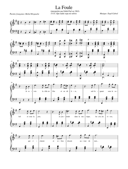 La foule, Edith Piaf, piano-chant
