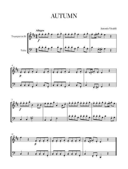 Antonio Vivaldi - Autumn (Allegro) for Trumpet and Tuba (Arr. Cadenza Editions) (Instrumental Duet)
