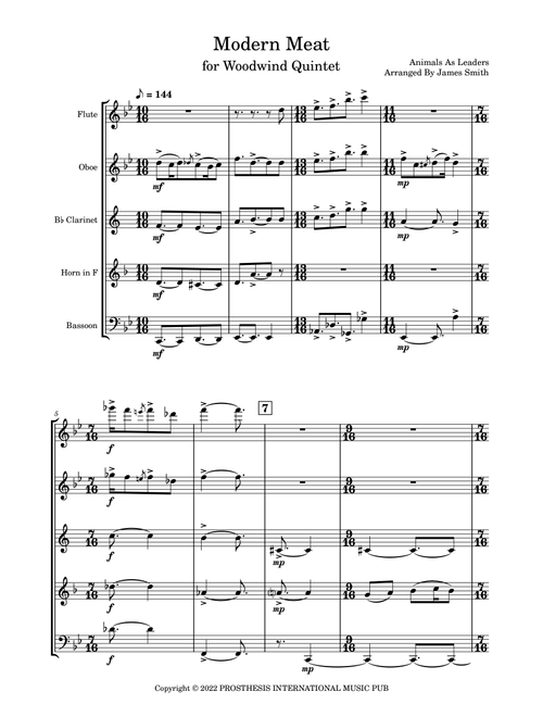 Modern Meat (Arr. James Smith) - Animals As Leaders (Woodwind Ensemble)