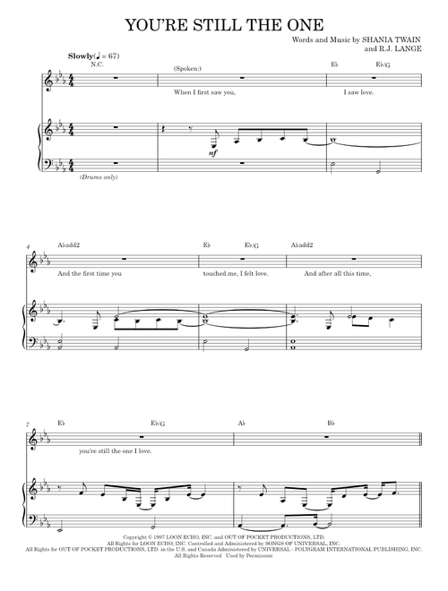 You're Still The One - Shania Twain (Piano-Vocal-Guitar)