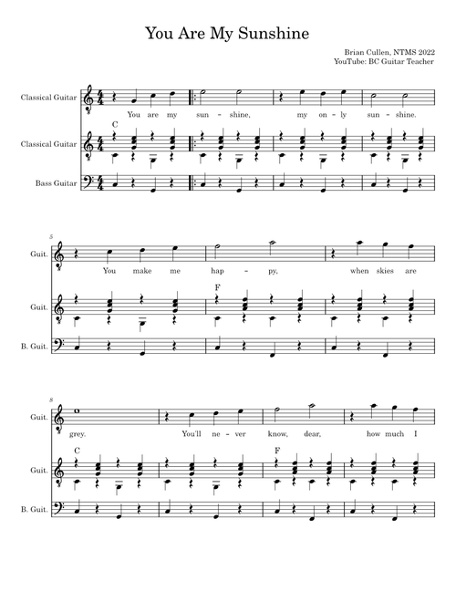 You are My Sunshine - Guitar Trio for Kids