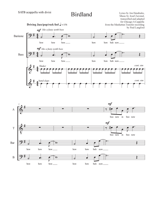 Birdland (Arr. arr. Paul Langford) - Manhattan Transfer (Choral, SATB divisi)