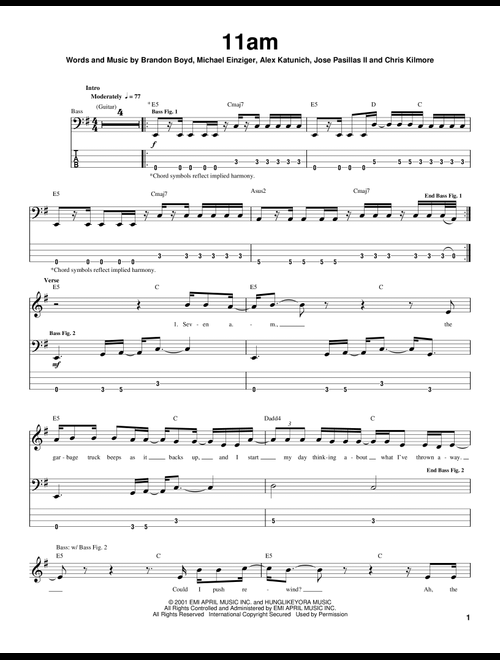 11am - Incubus (Bass Tab)