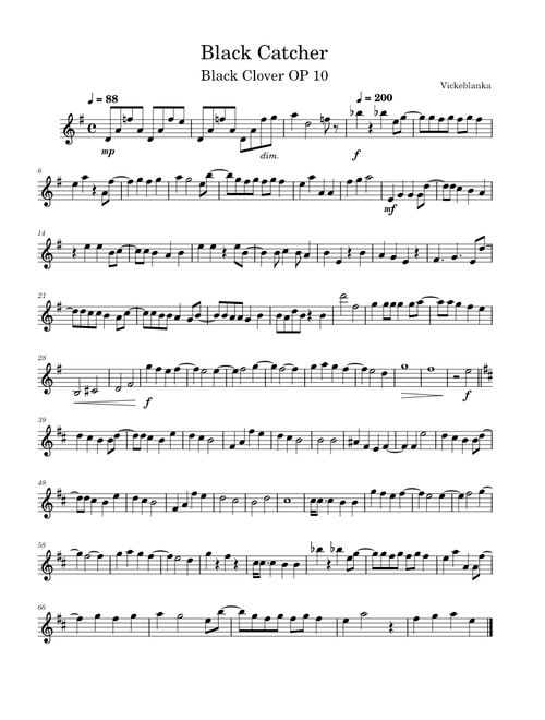 Black Catcher violin sheet music - Black Clover Opening 10