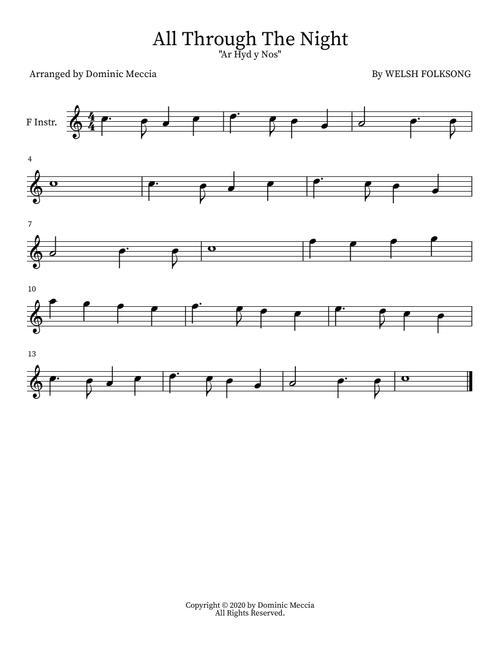 All Through The Night (Arr. Dominic Meccia) - Welsh Folksong (Instrumental Solo)