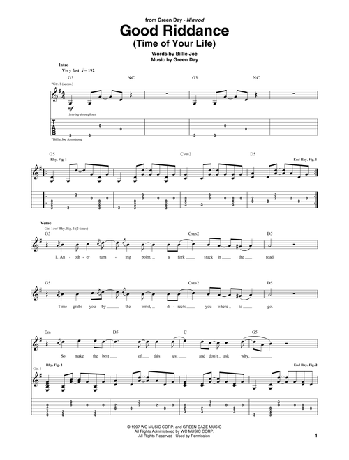 Good Riddance (Time Of Your Life) - Green Day (Guitar Tab)
