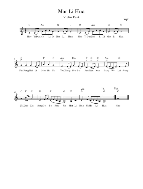 Molihua - The Jasmine Flower – A Traditional Chinese Folk Song