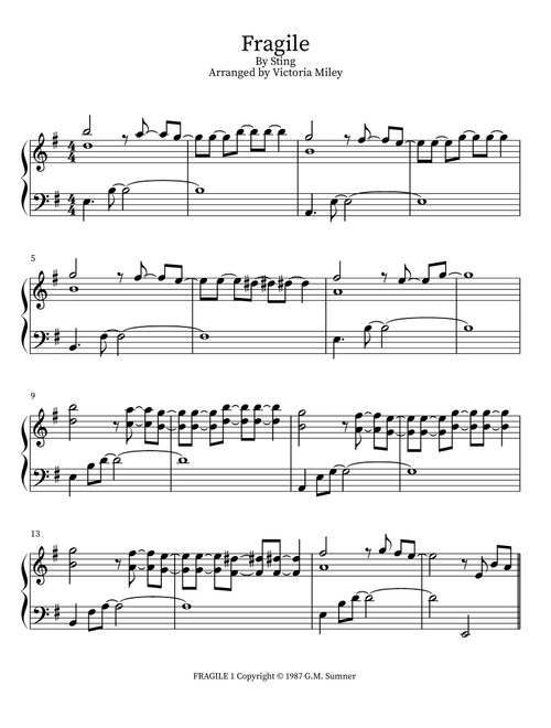 Fragile (Arr. Victoria Miley) - Sting (Easy Piano)