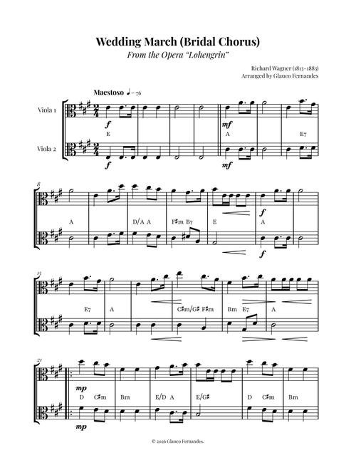 Wedding March (Bridal Chorus) (Arr. Glauco Fernandes) - Richard Wagner (Viola Duet)