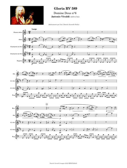 Antonio Vivaldi-Gloria in D major, RV 589 Domine Deus n°6 – (flauto dolce-oboe-clarinetti-fagotto)