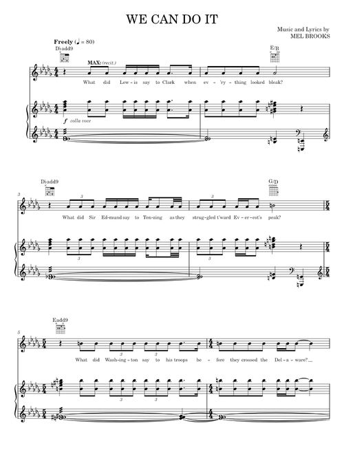 We Can Do It - Mel Brooks, The Producers Musical (Piano-Vocal-Guitar)