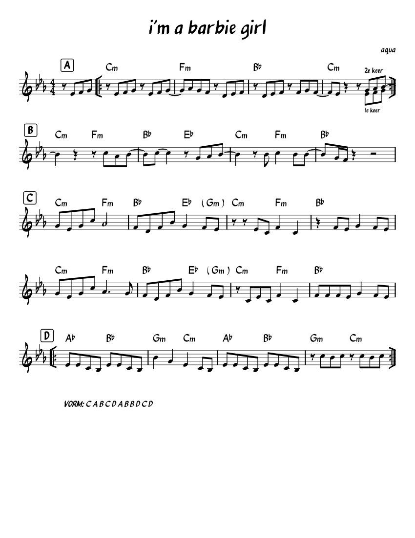 Barbie girl – Aqua Sheet music for Piano (Solo) | Musescore.com