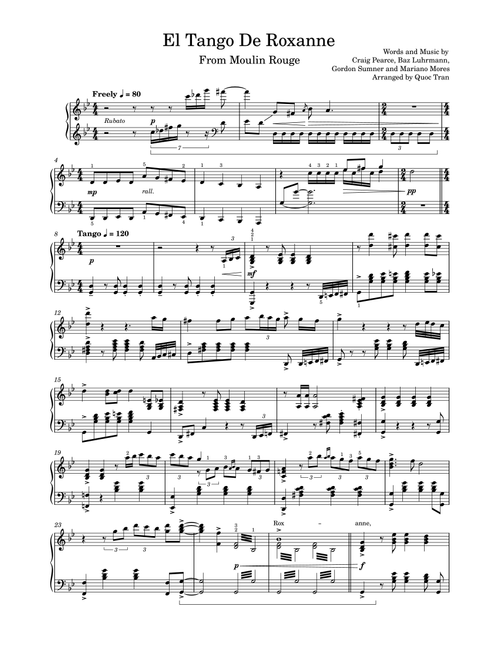 El Tango De Roxanne (Arr. Quoc Tran) - Craig Pearce, Baz Luhrmann, Gordon Sumner (Piano Solo)