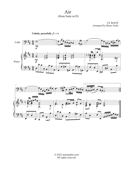 Air (Cello-Piano) (Arr. Marty Parks) - J.S. Bach (Cello and Piano)