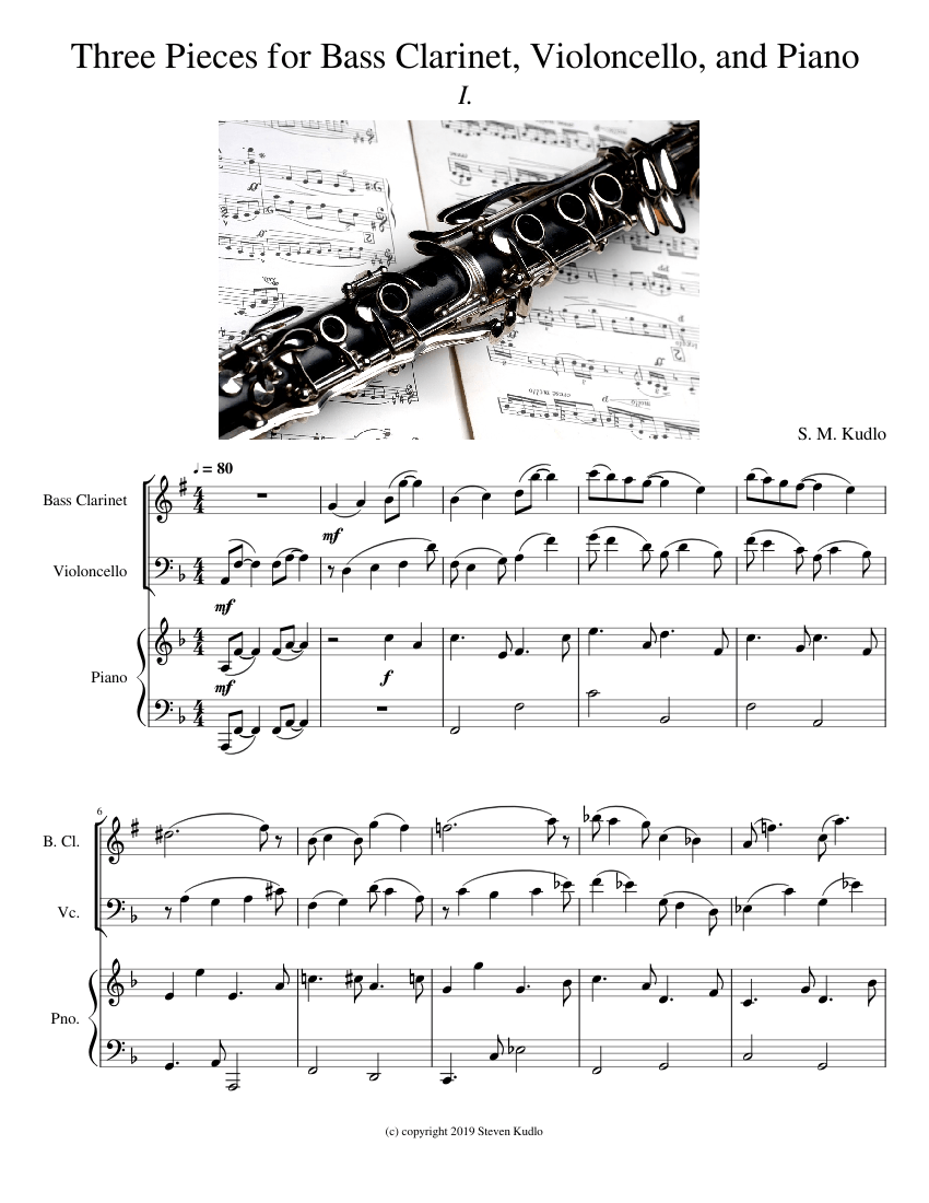 Three Pieces for Bass Clarinet, Violoncello, and Piano Sheet music for ...