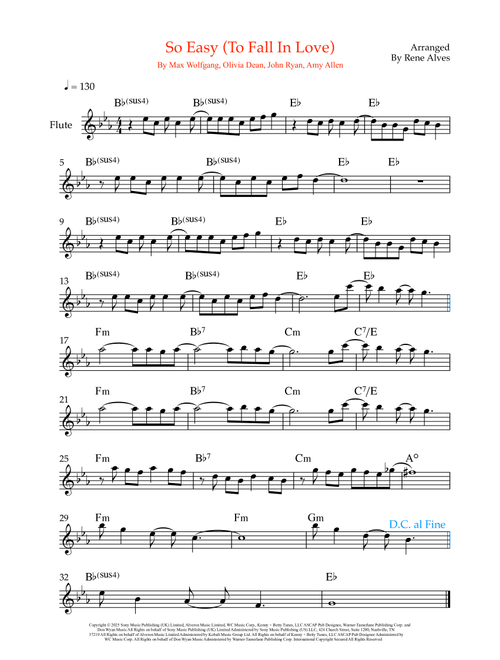 So Easy (To Fall In Love) (Arr. Rene Alves) - Olivia Dean (Flute Solo)