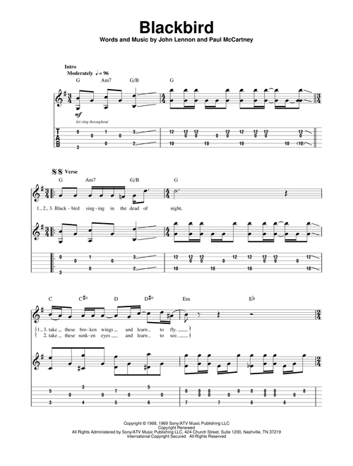 Blackbird - The Beatles (Guitar Tab Play-Along)