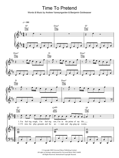Time To Pretend - MGMT (Piano-Vocal-Guitar (Piano Accompaniment))