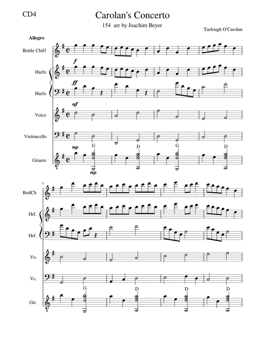 Irish Music Duets: O'Carolan - Partition Accordéon Et Violin/Flûte
