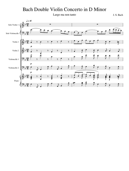 Double Violin Concerto in D Minor – Johann Sebastian Bach - arranged for cello violin