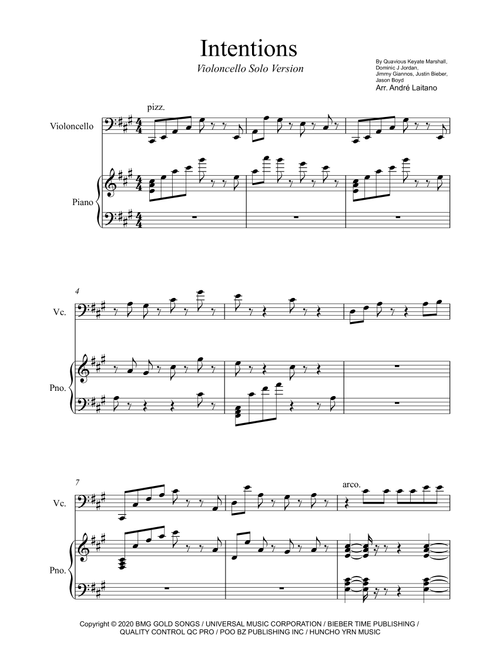 Intentions (Arr. André Laitano) - Justin Bieber (Cello and Piano)