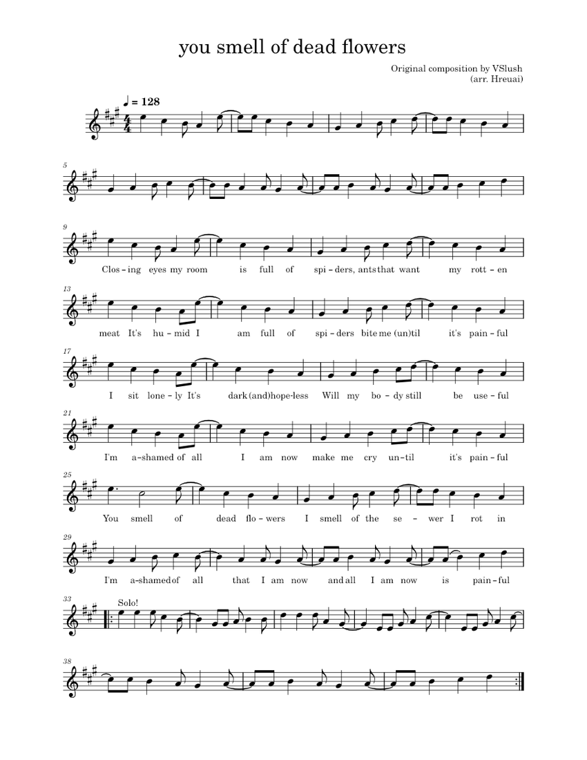 you smell of dead flowers Sheet music for Piano (Solo)